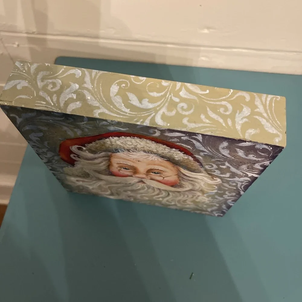Handpainted Christmas Santa‎ Acrylic On Wood Artist Signed Size 6